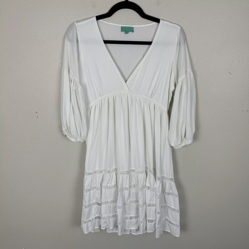 Waimari White 3/4 Sleeve Tiered Mini Dress Size S Resort Casual Puff Sleeve